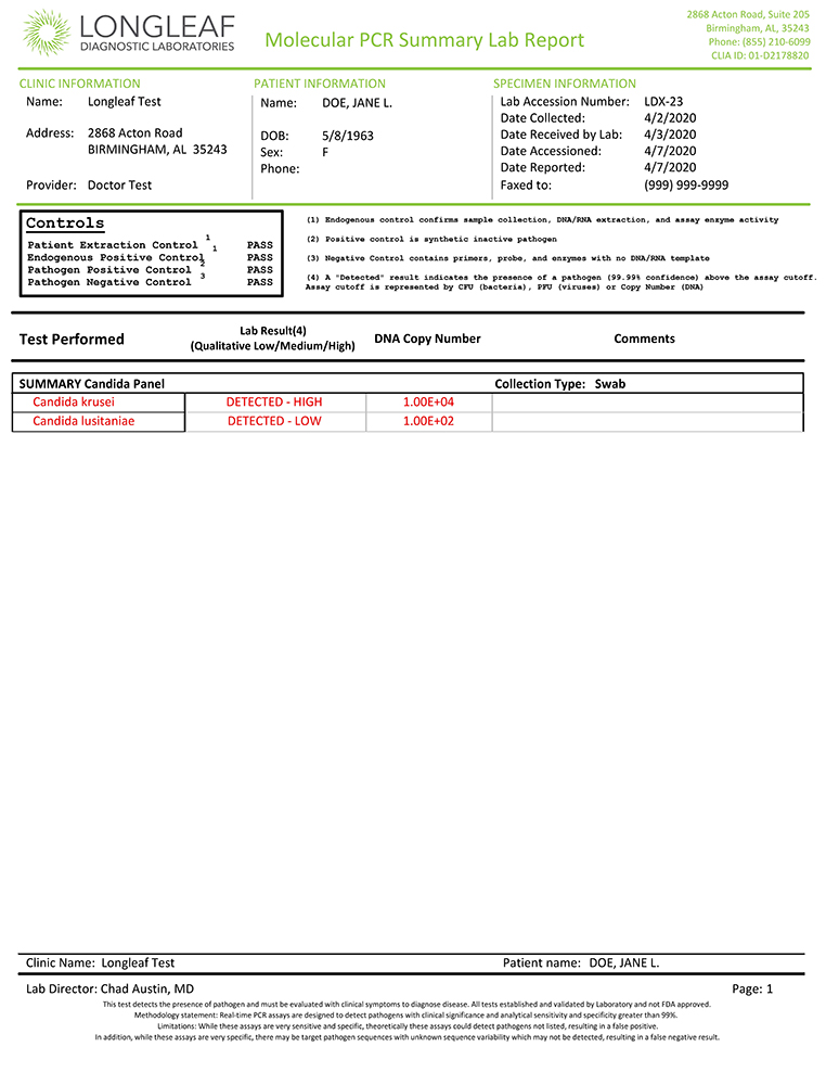 Sample Lab Reports - Longleaf Diagnostic Laboratories