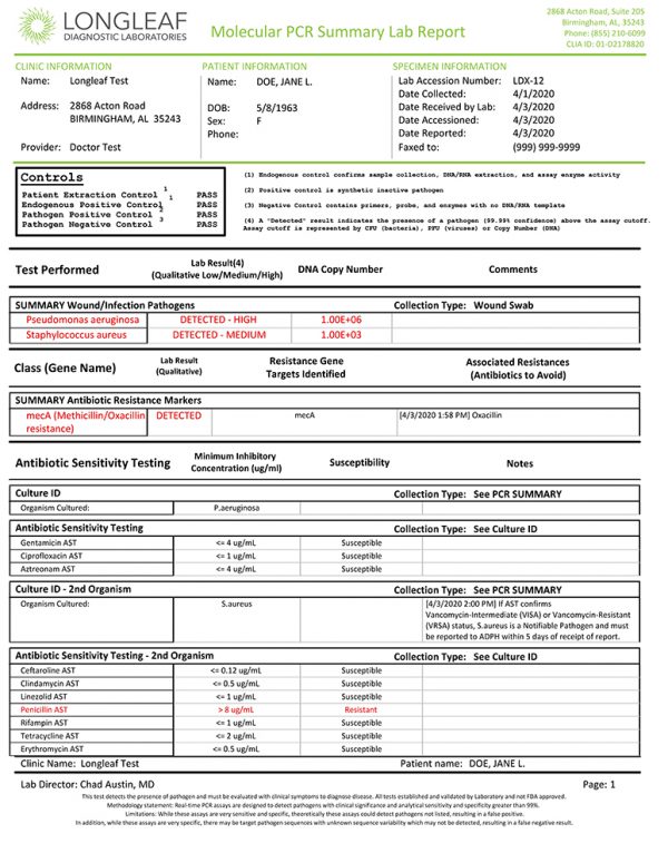 Sample Lab Reports - Longleaf Diagnostic Laboratories